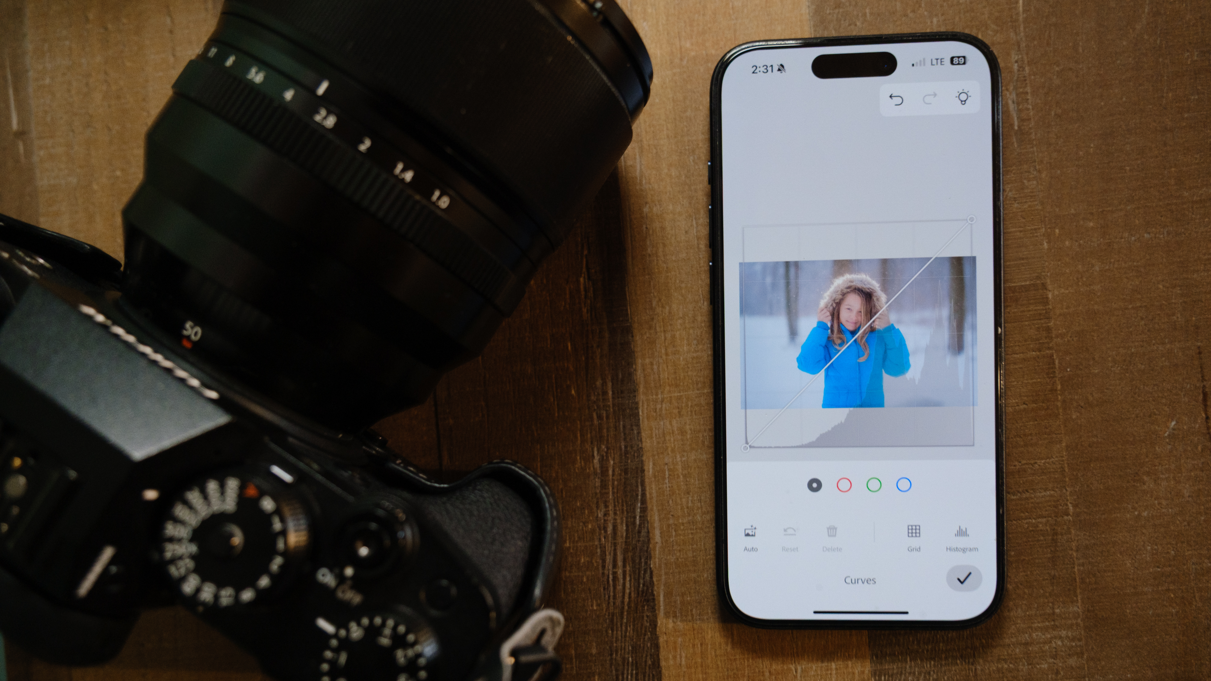 The mobile Photoshop app on an iPhone