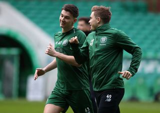 Celtic duo Kieran Tierney (left) and James Forrest might be considered for a rest on Sunday as the Hoops eye up the triple treble