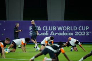Pep Guardiola head coach of Manchester City gives instructions during the MD-1 training prior Urawa Reds v Manchester city at King Abdullah Sports City on December 18, 2023 in Jeddah, Saudi Arabia. (Photo by Jose Breton/Pics Action/NurPhoto via Getty Images)