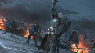 A knight leads several others into battle in Final Fantasy 14.