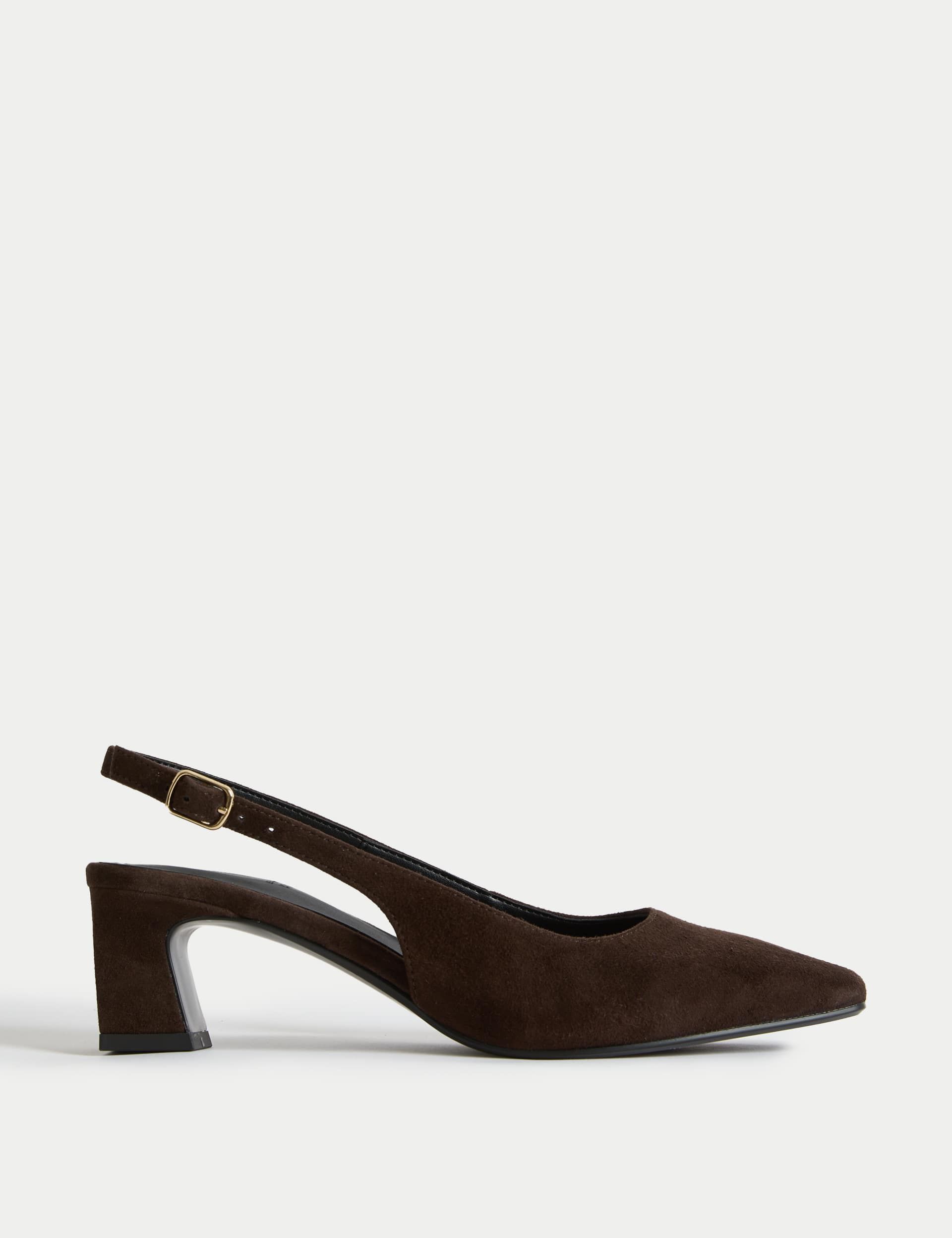 Wide Fit Suede Square Toe Slingback Shoes