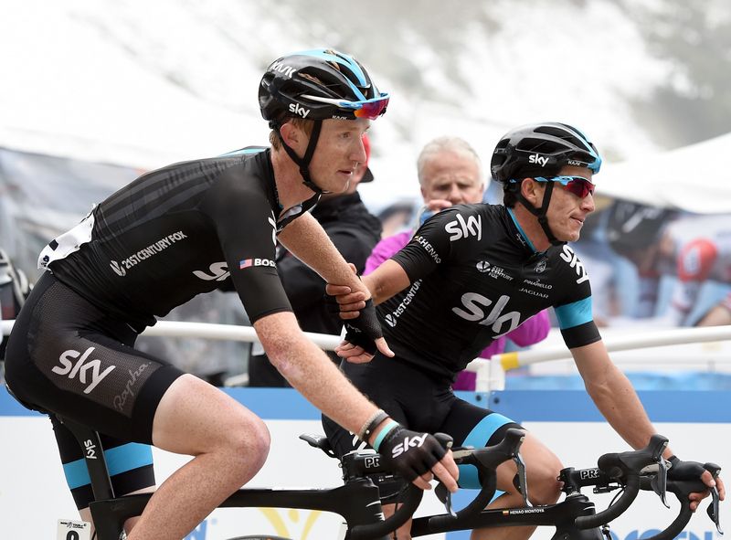 Ian Boswell and Sergio Henao (Team Sky) cross the line together