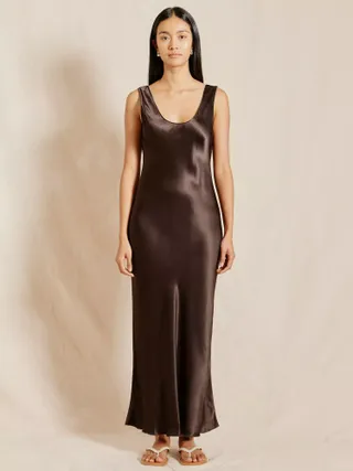 Albaray Satin Scoop Neck Dress, Chocolate