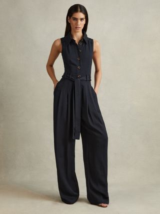 Reiss Perla Belted Wide Leg Jumpsuit