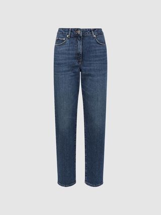 Reiss Mid Blue Selin Mid Rise Straight Leg Cropped Jeans