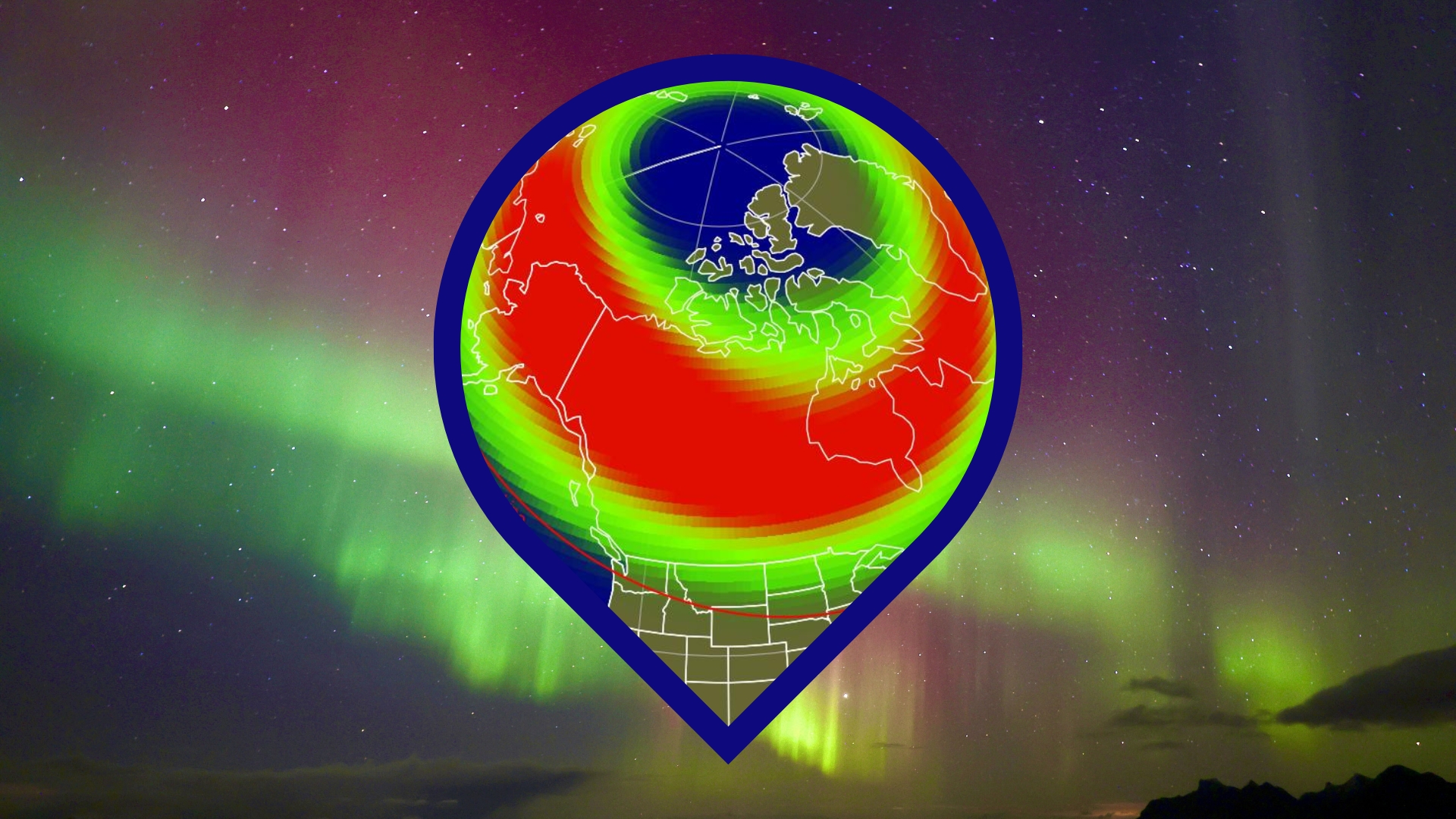 NOAA aurora forecast map for North America showing the predicted auroral oval and view line for the night of Oct. 28 to 29, 2025. The green and red bands indicate areas where the northern lights may be visible, with the view line marking the southernmost extent of potential visibility