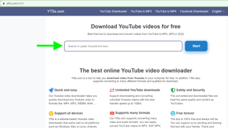 An arrow points at the URL field for downloading YouTube videos from YT5s.com