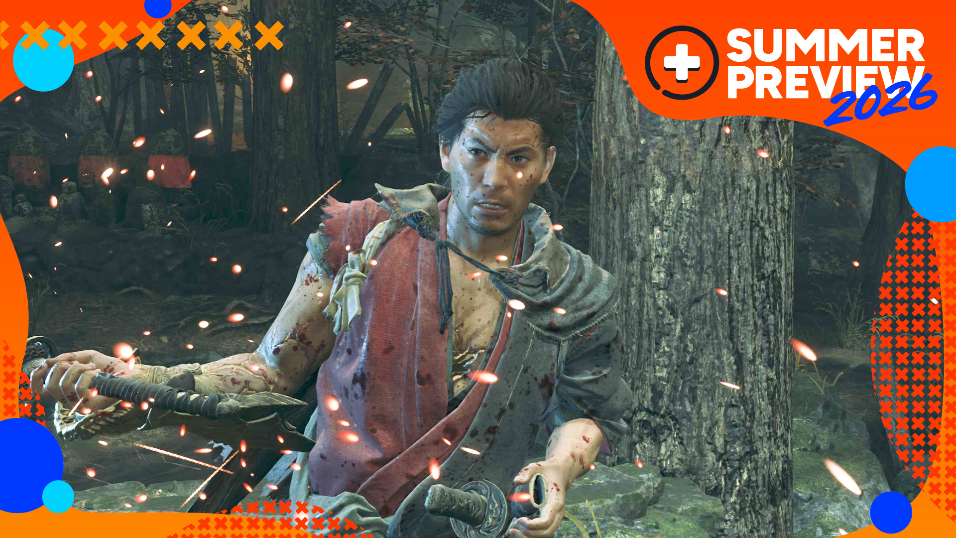 Onimusha: Way of the Sword gameplay showing the protagonist looking straight-on with a sword held to his right