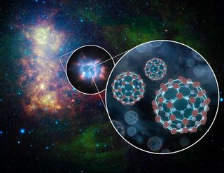 Artist's concept of buckyball molecules
