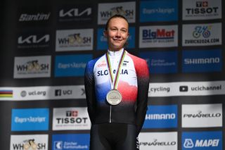 ZURICH SWITZERLAND SEPTEMBER 24 Silver medalist Viktoria Chladonova of Team Slovakia poses on the podium during the 97th UCI Cycling World Championships Zurich 2024 Womens Junior Individual Time Trial a 188km one day race from Zurich to Zurich on September 24 2024 in Zurich Switzerland Photo by Dario BelingheriGetty Images