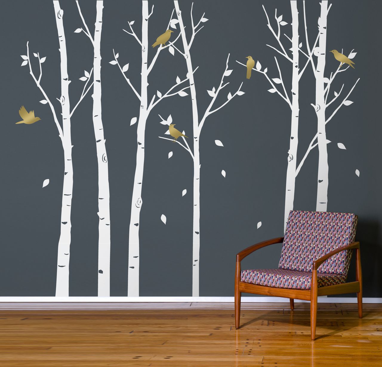 tree wall stickers in blue and white scheme