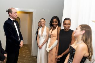 Prince William, Prince of Wales, president of Bafta meets EE Rising Stars Phoebe Dynevor, Ayo Edebiri, Sophie Wilde and Mia McKenna Bruce after the Bafta Film Awards 2024.