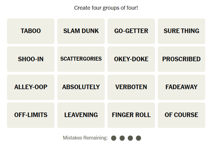 The New York Times Connections puzzle on November 17, 2025
