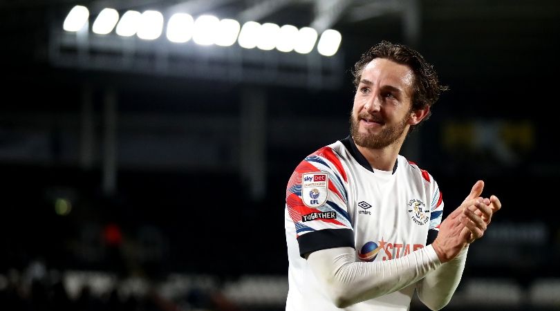 Luton Town&#039;s Tom Lockyer applauds the fans after victory over Hull in the Championship in September 2022.