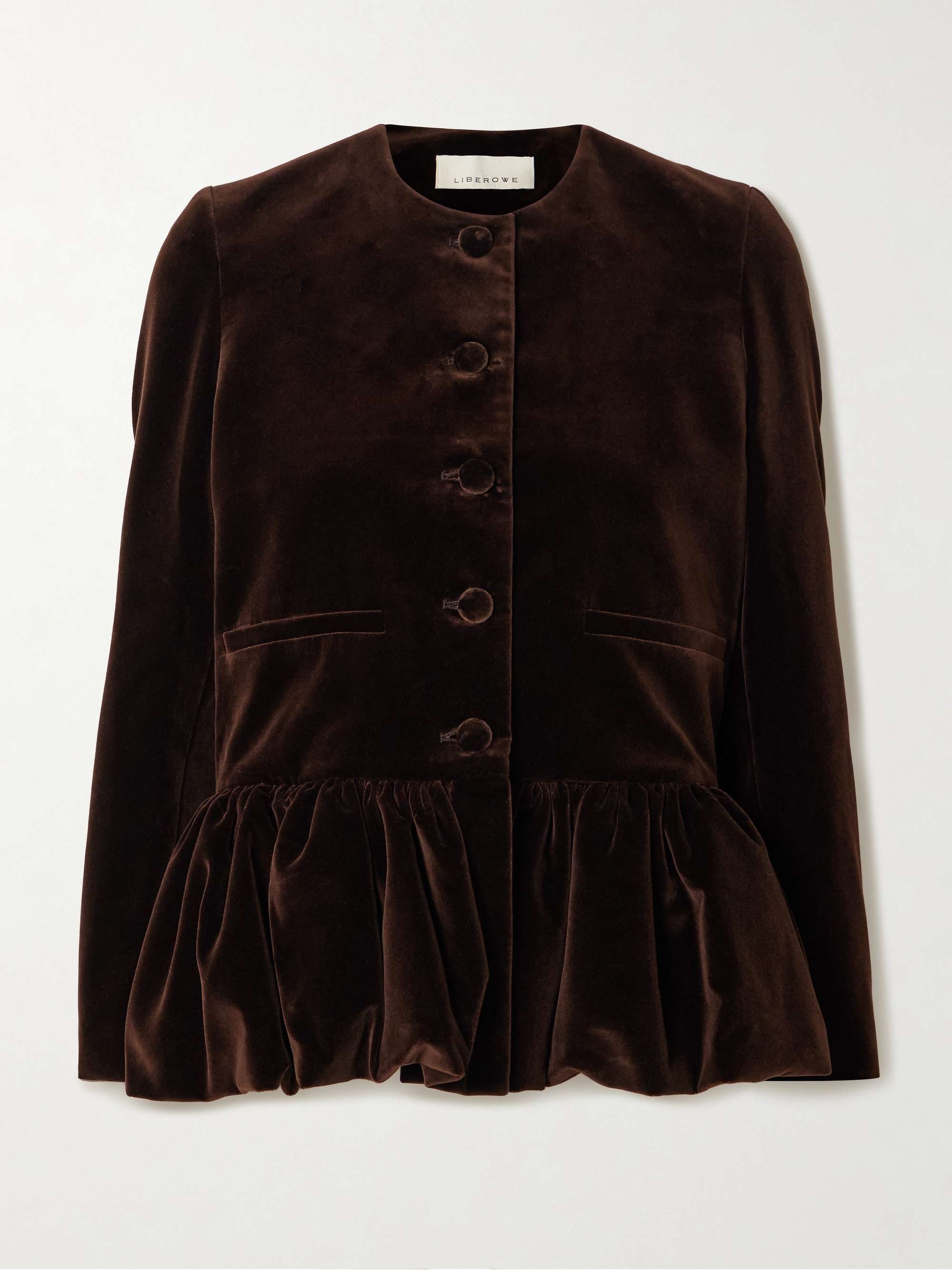 Cotton-Velvet Peplum Jacket