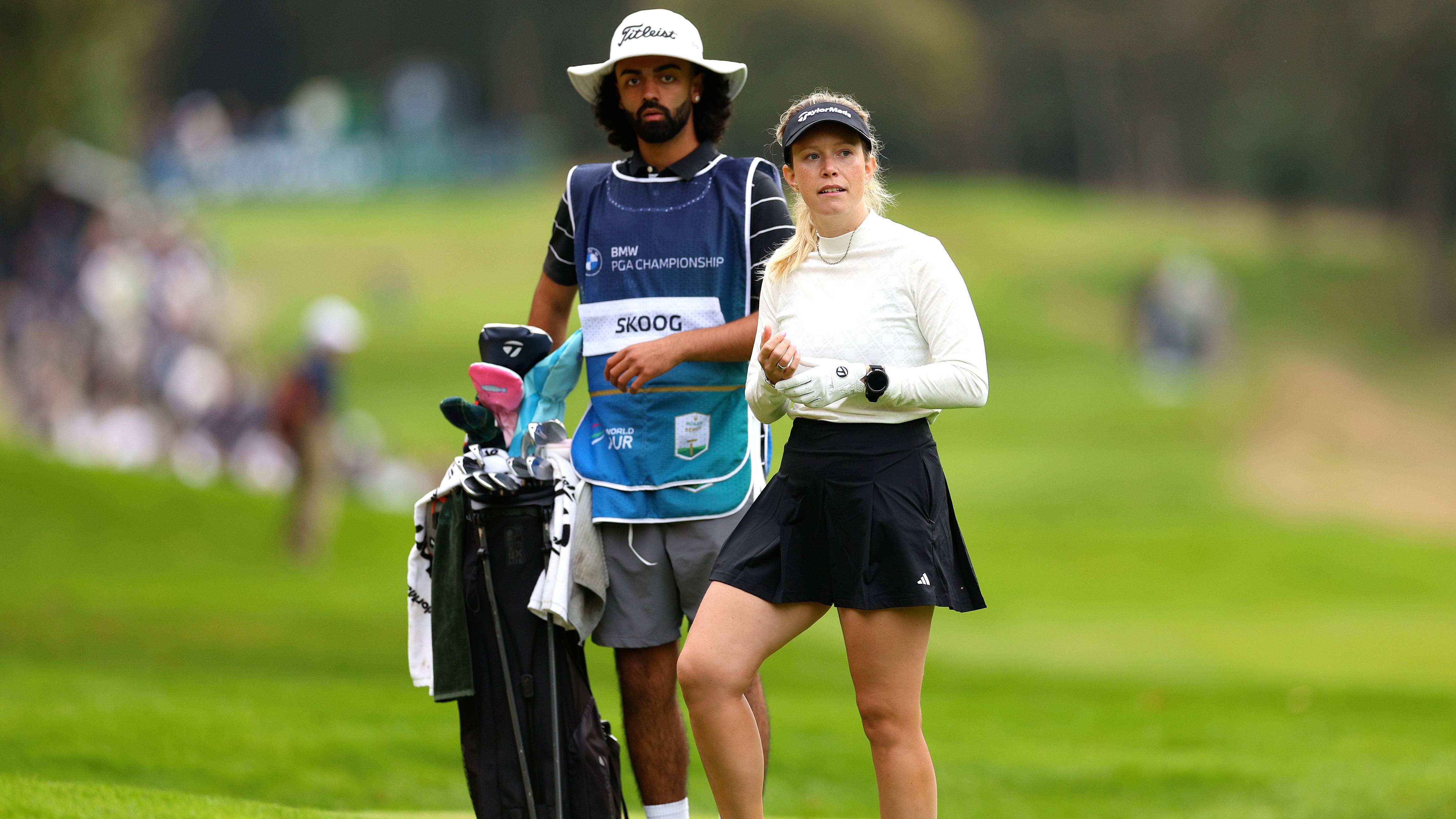 Ellie Skoog and her caddie Ellie Skoog during the Pro-Am prior to the BMW PGA Championship 2024