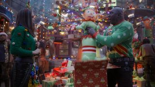 Mantis giving Drax a present in The Guardians of the Galaxy holiday special