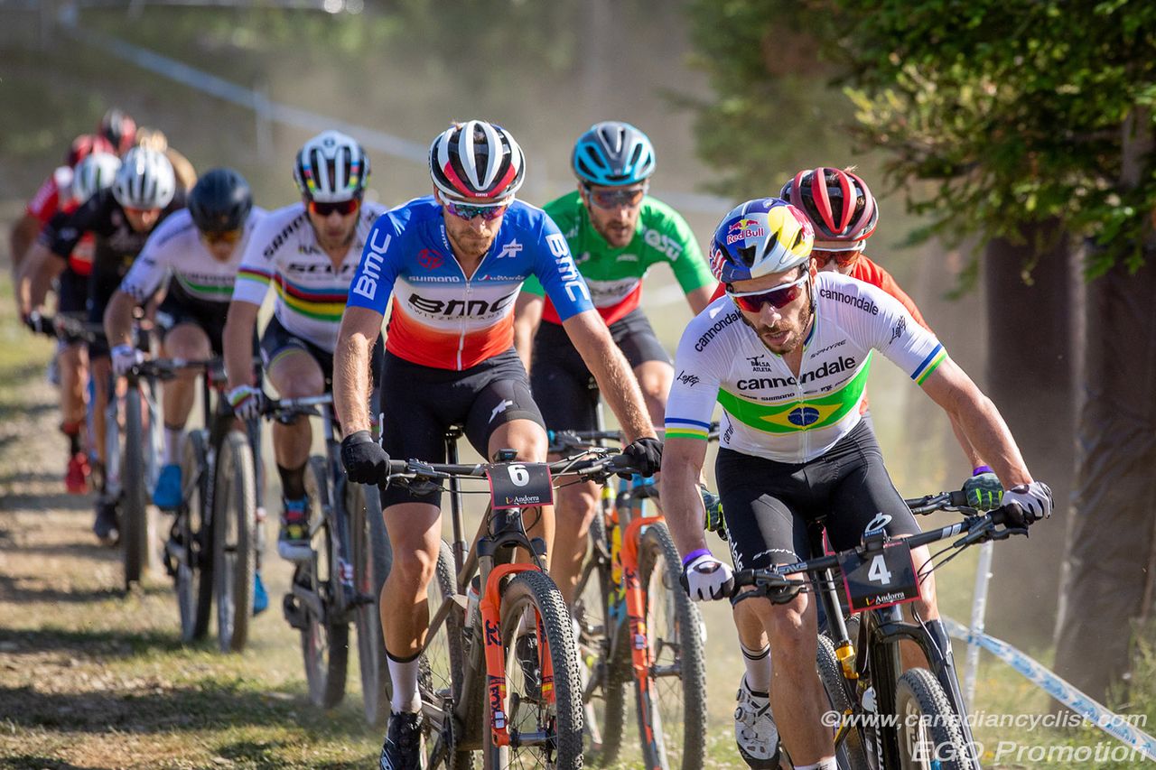 Henrique Avancini (Cannondale Factory Racing), Mathias Fluckiger (Th&Atilde;&para;mus RN Swiss Bike Team), Titouan Carod (BMC Mountainbike Racing Team), Gerhard Kerschbaumer (Torpado Ursus), Nino Schurter (Scott-SRAM MTB Racing)