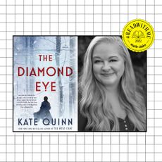 side-by-side image of author Kate Quinn and her book 'The Diamond Eye'