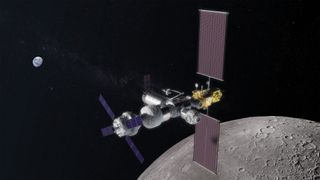 Artist concept of NASA's Lunar Gateway, intended to provide astronauts unfettered access to the moon's surface. 
