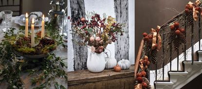 Fall craft ideas. Fall centerpiece, fall flowers, fall pine cone garland