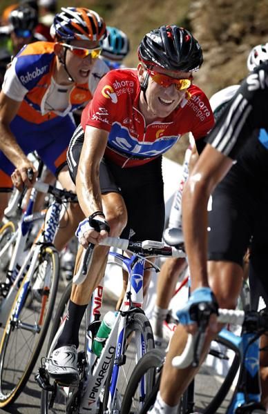 Vuelta leader Bradley Wiggins (Sky) rode superbly in defense of his red jersey.