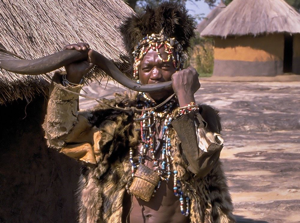 A witch doctor in Zimbabwe, in sub-Saharan Africa where belief in witchcraft is widespread.