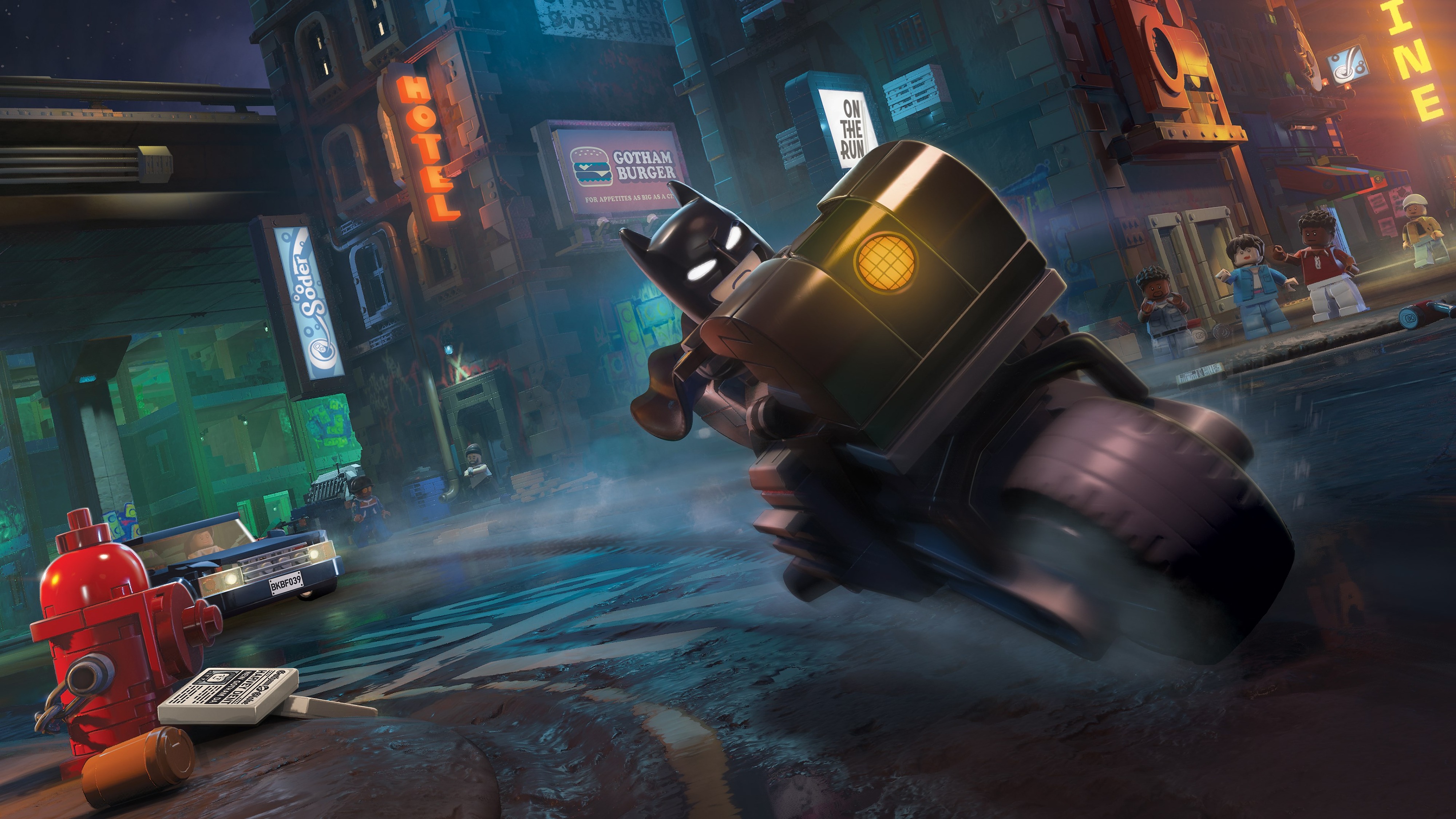 Promotional screenshot of Batman riding a bike.