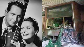 LEFT: Les Paul and Mary Ford, studio portrait, United States, 1951. RIGHT: Paul and Ford&rsquo;s Mahwah, New Jersey home in ruins