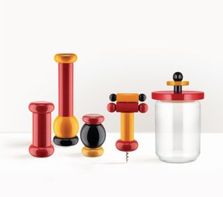 Colorful Kitchen accessories by Ettore Sottsass for Alessi in wood and metal