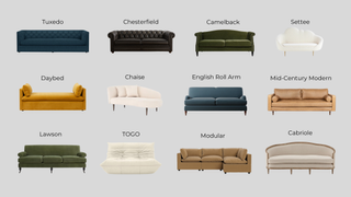 collage of different sofa types