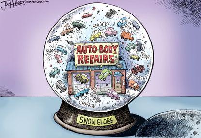 Editorial Cartoon U.S. Snowglobe polar vortex car accidents