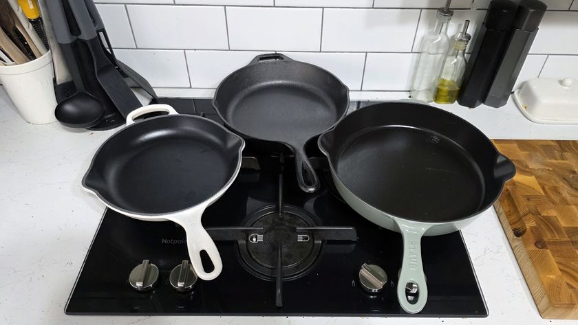 Cast iron skillets on a gas stove