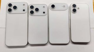 Alleged dummies for (L - R) the iPhone 17 Pro Max, iPhone 17 Pro, iPhone 17 Air and iPhone 17, in white