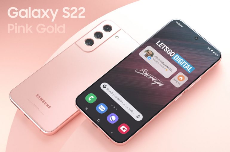 A concept image of the Samsung Galaxy S22 in pink gold