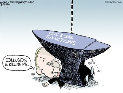 Political cartoon U.S. Trump Putin Russia collusion oil gas sanctions