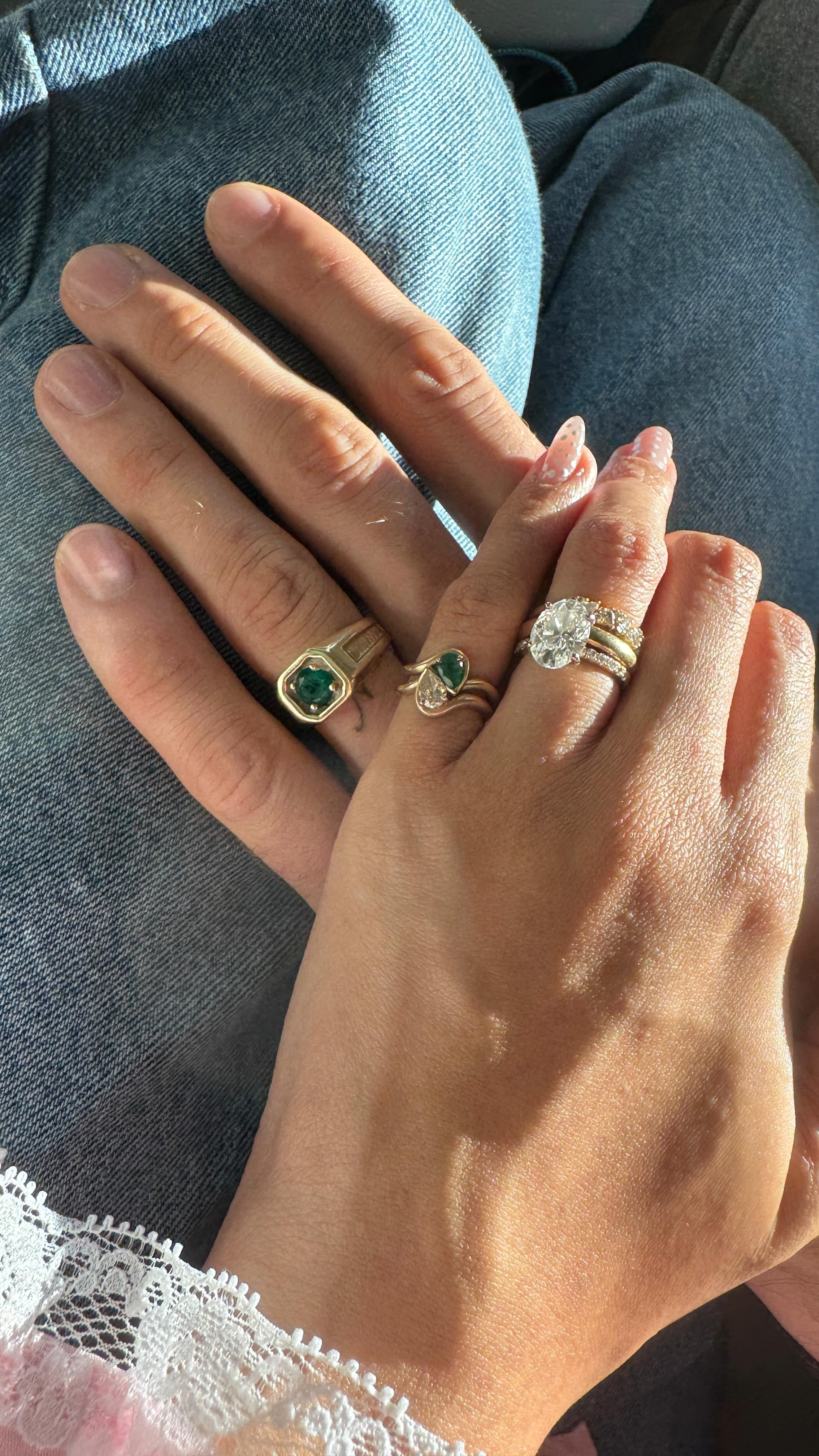 An image of Nara smith's hands wearing rings including aaryah's bb thelma pinky rings.