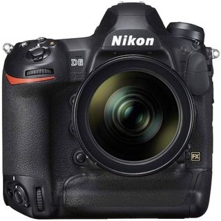 Front view of the Nikon D6 on a white background.