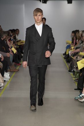 Male catwalk model wearing the prize winning lounge suit