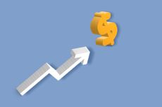 yellow dollar sign in sky with white upward arrow