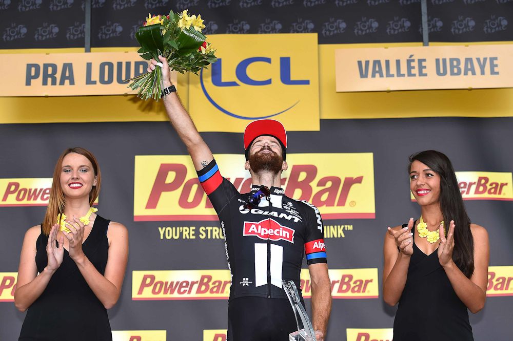 Simon Geschke on the stage 17 podium.