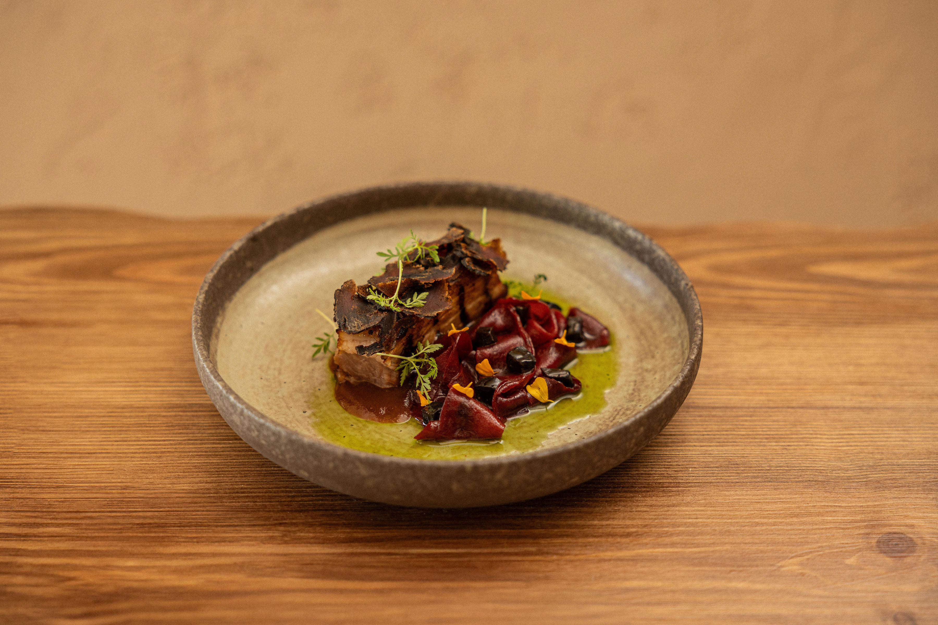 Pork belly with beetroot