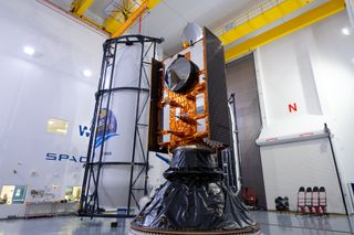 The Sentinel-6 Michael Freilich is pictured before being encapsulated in its Falcon 9 rocket fairing, on Nov. 3, 2020.