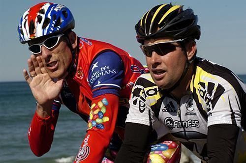 Danny Van Haute calls the photographer names while Steve Hegg tries to look cool.