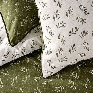 Olive green and white reversible bedding set