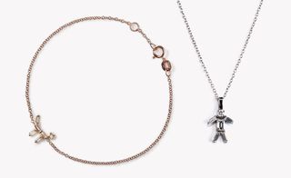 'Rose Gold Dog' bracelet and 'White Gold Boy' necklace