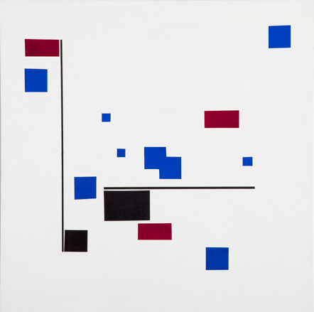 Black, Blue and red color tiny boxes painting