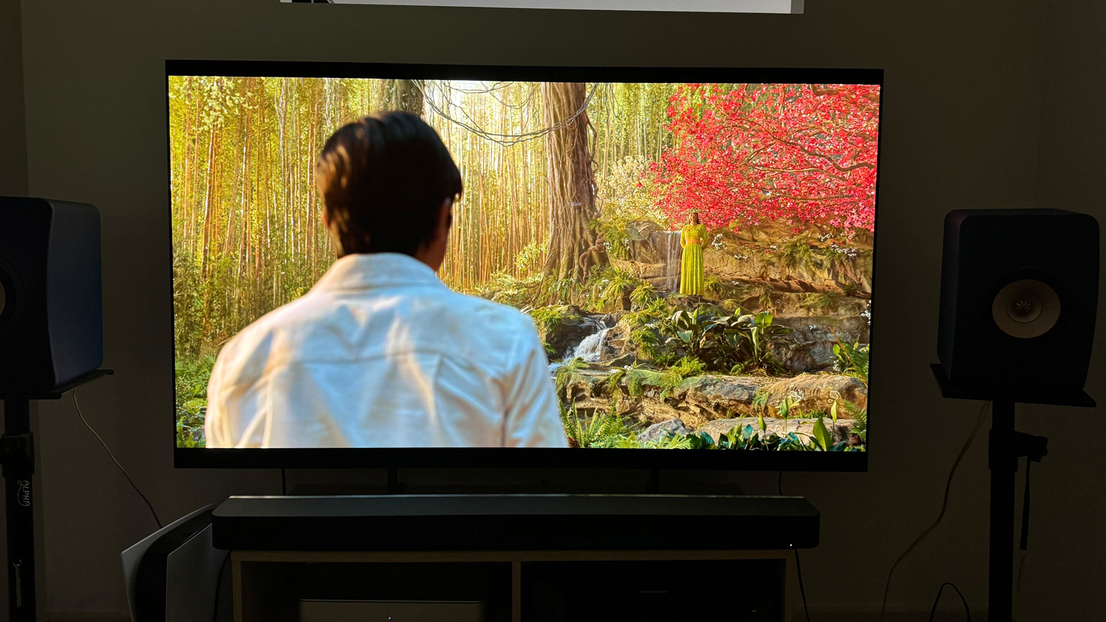 Scene from Shang Chi and the Legend of the Ten Rings shown on a Sony Bravia 8 TV