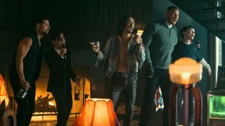 Five of the Hargreeves siblings enjoy some karaoke in The Umbrella Academy season 3