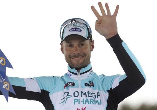 Four star: Boonen celebrates a record-equalling fourth win at Paris-Roubaix